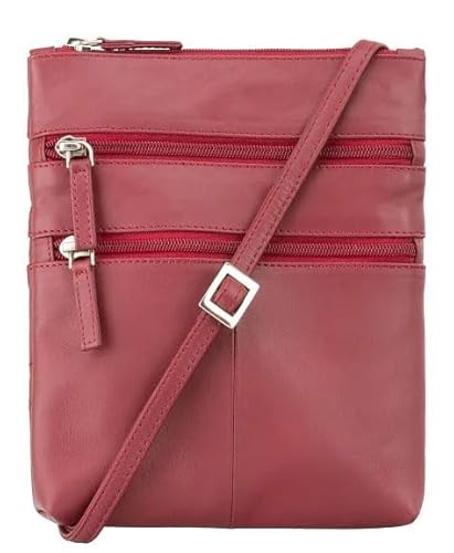 Divergent Retail Damen-Umhängetasche, echtes Leder, klein, Reise-Geldbörse, Organizer, Tragetasche, rot, L: 18 x H:22 x W:1 cm von Divergent Retail