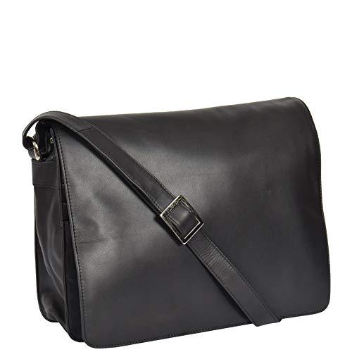 Divergent Retail Elga Damen-Umhängetasche aus echtem Leder, mit Klappverschluss, Schwarz , L: 32 x H: 25 x W: 8 cm von Divergent Retail