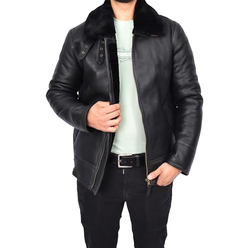 Divergent Retail Herren Top Gun Style Echt Schaffell Jacke Shearling Fliegerjacke Jannick, Schwarz , XL von Divergent Retail