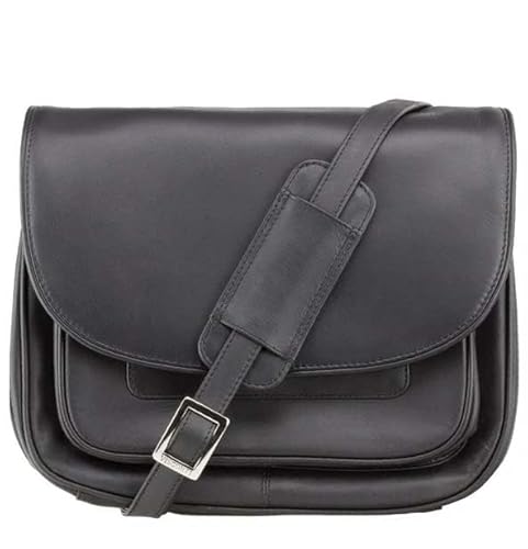 Divergent Retail Prestigia Damen-Umhängetasche, echtes Leder, klassisch, Schwarz / Braun, Schwarz , L: 28 x H: 24 x W: 12 cm von Divergent Retail