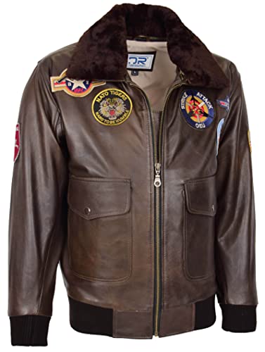 HUGO Herren Classic Top Gun Aviator Lederjacke Braun, braun, XXXL von Divergent Retail