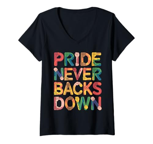Damen Pride Never Backs Down Faust Colors Unity T-Shirt mit V-Ausschnitt Damen Pride Never Backs Down Faust Colors Unity T-Shirt mit V-Ausschnitt von Diversity Strength Empowerment Support Unity