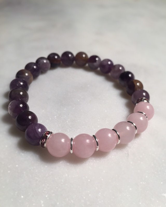 Amethyst Und Rosenquarz Perlen Stretch Armband, Liebe Gesetz Der Anziehung Heilung Fruchtbarkeit von DiviDream