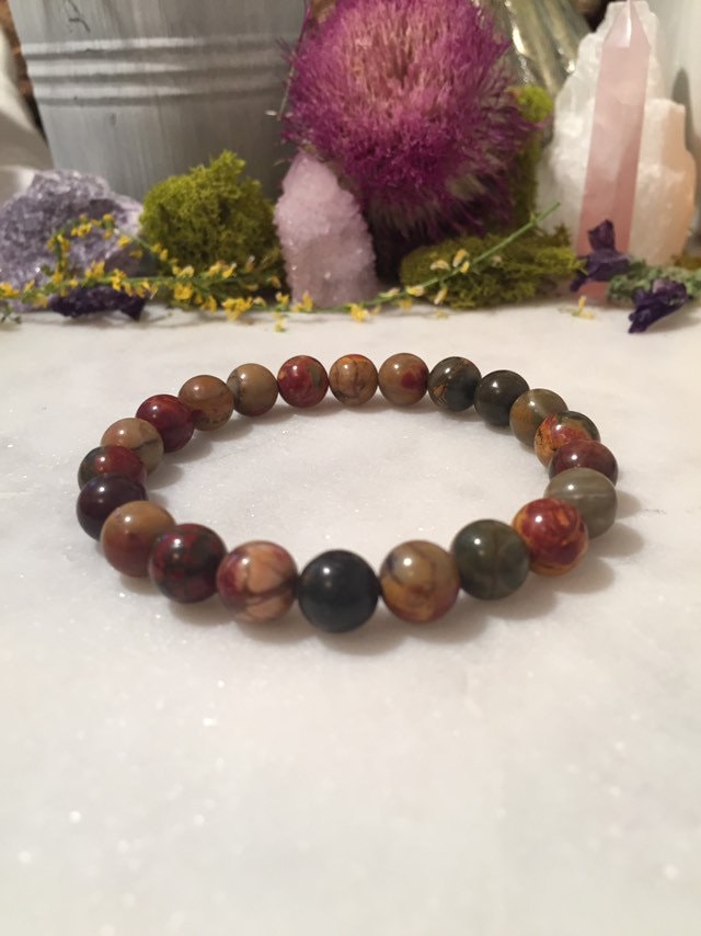 Unisex Picasso Jaspis Perlenarmband ~ Herrenarmband Heilkristall Intention Schmuck von DiviDream