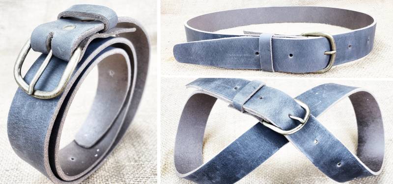 Grauer Ledergürtel Beunruhigtes Vollnarbenrindsleder, Unisex von DivinaDenuevo