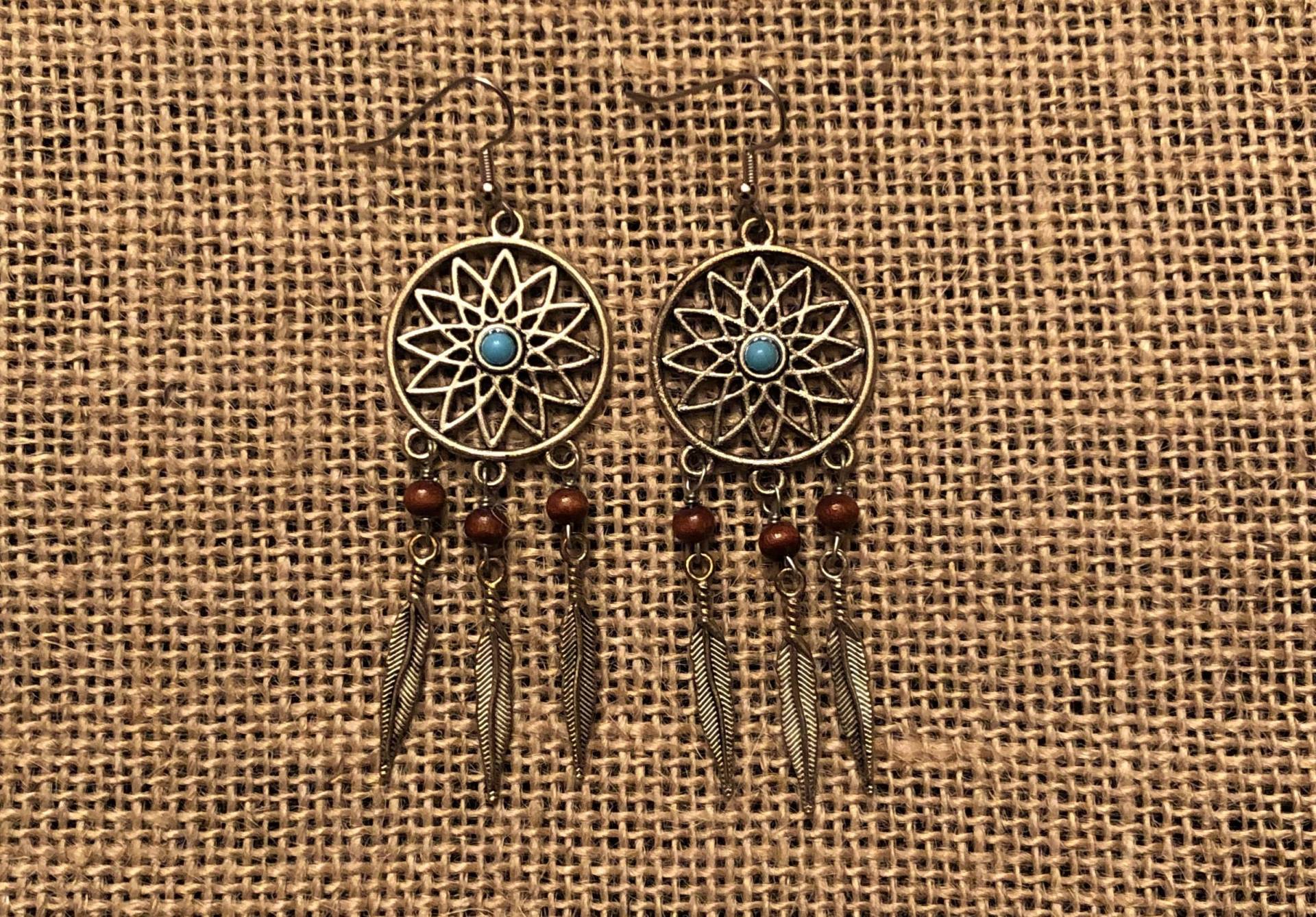 Silber Dreamcatcher Ohrringe Mit Türkis Und Holz Silber Dreamcatcher Ohrringe Mit Türkis Und Holz von DivineChakraDesigns