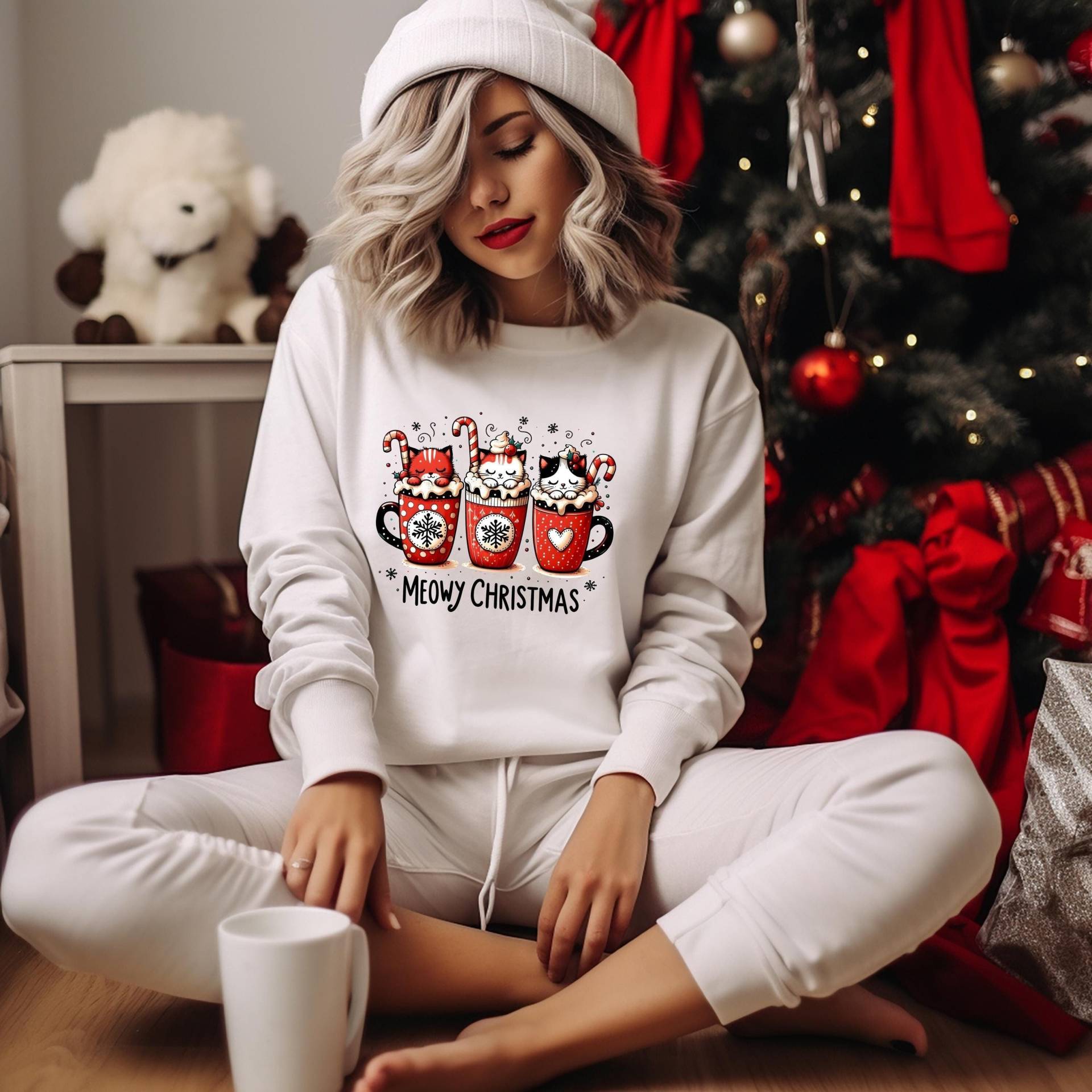Süßes Cat Sweatshirt Christmas, Weihnachten Hoodie Mit Katzen, Pullover Katzenbesitzer, Nordic Sweater, Sweater von DivineDesignsDe
