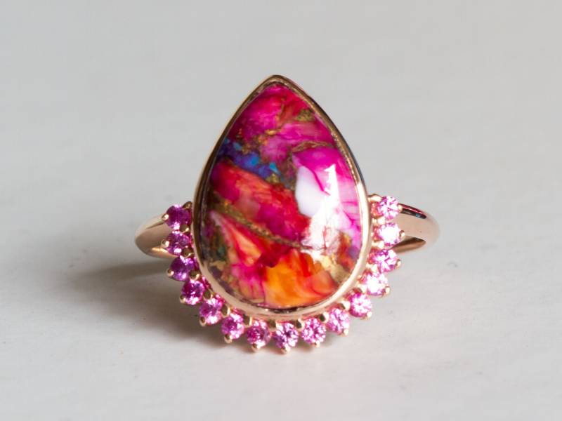 Blaugrüner Blau-Grüner Parti-Saphir Und Diamantring-Mirabella von DivineElementsStudio
