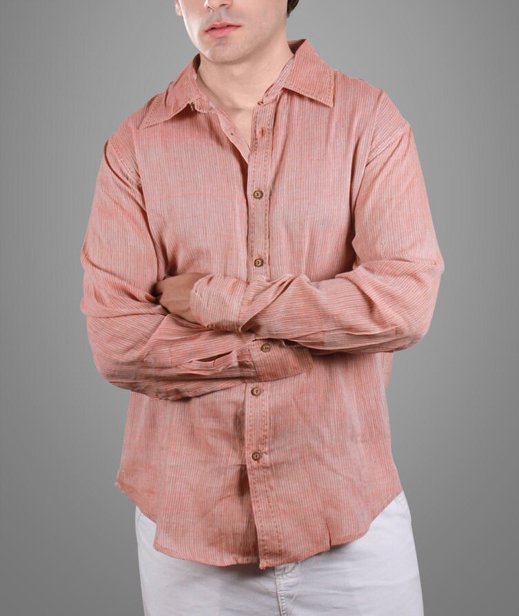 Handgefertigtes Herren Baumwollhemd | Khadi Umweltfreundlich Göttlicher Strahl | 1070-1 von DivineRayKhadi