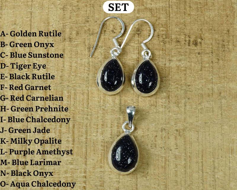 sterling Silber Birne Edelstein Schmuck Set Handgefertigte Anhänger Ohrringe von Divinesilverornament