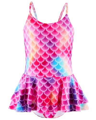 DivingBirds Badeanzug Mädchen Kinder Einteiliger Schwimmanzug Mädchen Hawaii Verstellbare Träger UV Badebekleidung Shirt, Rosa Meer 4-5 Jahre (104-110) von DivingBirds