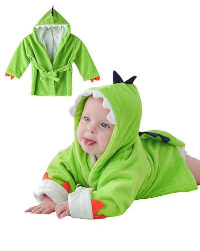 DivingBirds Bademantel Baby Jungen Mädchen Weiche Bambusfaser Kinderbademantel,Schnelltrocknend Kinder Bademäntel Morgenmantel, Grüner Dino 0-24 Monate von DivingBirds
