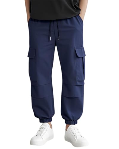 DivingBirds Cargohose Mädchen Jungen Cargo Hose mit Elastischem Bund Kinder Jogginghose für Streetwear Frühling Sommer Hosen für Jungen Mädchen, Marineblau 13-14 Jahre von DivingBirds