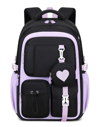 Kinderrucksack Mädchen 20L Schulranzen Mädchen 2-7 Klasse, Leicht | Atmungsaktives Rückenpolster | Gepolsterte Schultergurte | Wasserabweisend,Schulrucksack Kinder Schule Rucksack 7-10 Jahre,Schwarz von DivingBirds