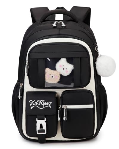 Schulrucksack Mädchen 2-7 Klasse, 22L Kinderrucksack Mädchen Leicht | Atmungsaktives Rückenpolster | Gepolsterte Schultergurte | Brustgurt, Schulranzen Kinder Schule Rucksack 7-10 Jahre, Schwarz von DivingBirds