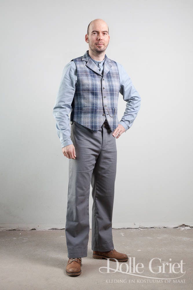 Herren Weste Blau Kariert Größe M von DiviniCouture