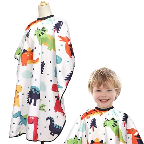 140 x 102cm Friseurumhang für Kinder, Haarschneideumhang Kind Haarschnitt Cape, Professioneller Friseurumhang mit Verstellbaren Schnappverschluss(Cartoon Dinosaurier) von Divono