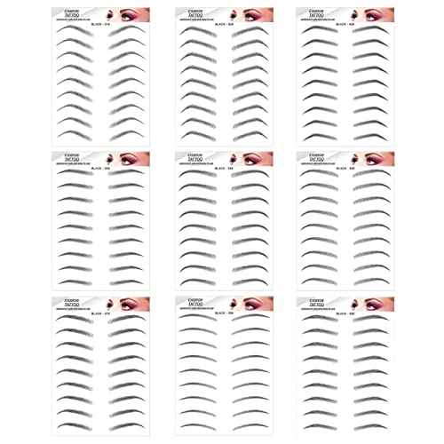 9 Blatt 3D Augenbrauen Tattoo Augenbrauen Shaping Schablonen Eyebrow Tattoo Augenbrauen Aufkleber,Gestalten Sticker für Frauen Mädchen Makeup Zubehör(Black,size:5.91 x 8.27inch) von Divono