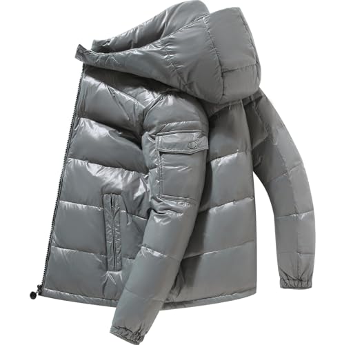 Dixacyer Herren schwere gesteppte glänzende Daunenjacken Performance Hooded Puffer Mäntel, grau, XL von Dixacyer