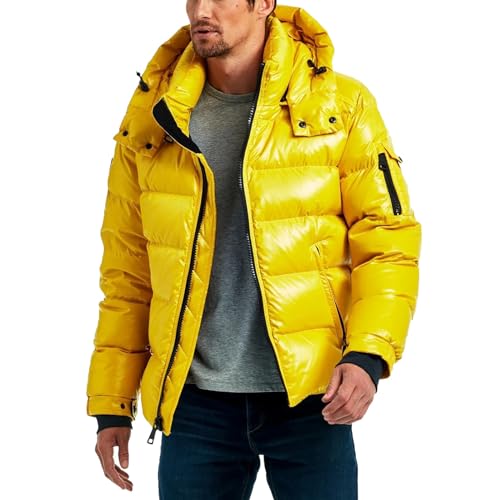Herren Hoodie Glänzend Metallic Reißverschluss Daunenmäntel Winter Warm Quilting Down Puffer Jacke, gelb, XXL von Dixacyer