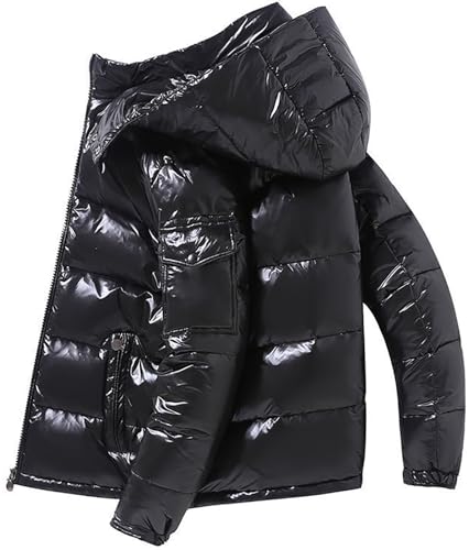 Herren schwere gesteppte glänzende Daunenjacken Performance Hooded Puffer Mäntel, Schwarz , S von Dixacyer