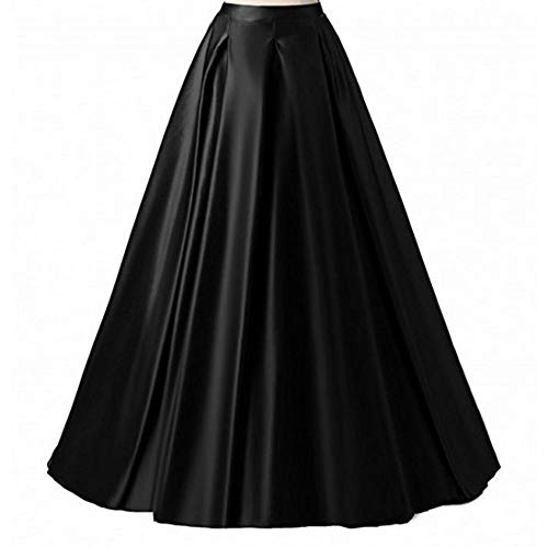 Diydress Damen Lange Mode Hohe Taille A-Linie Satin Röcke mit Taschen, schwarz, 5X-Groß von Diy Dress