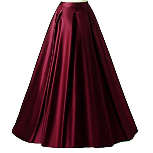 Diydress Damen Lange Mode Hohe Taille A-Linie Satin Röcke mit Taschen, burgunderfarben, 6X-Groß von Diydress