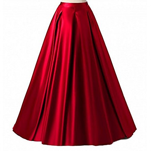 Diydress Damen Lange Mode Hohe Taille A-Linie Satin Röcke mit Taschen, rot, X-Groß von Diydress
