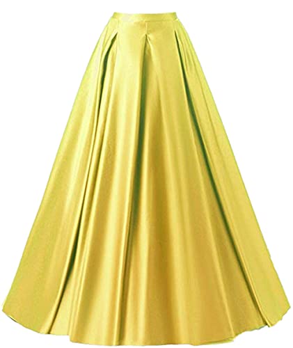 Diydress Damen Lange Mode Hohe Taille A-Linie Satin Röcke mit Taschen - Gelb - 6X-Groß von Diydress