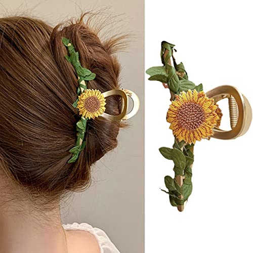 1 x Blumen-Haarklammer für Damen, Metall-Haarklammer, rutschfest, stark, elegant, Sonnenblumen-Haarspangen, Metall-Haarklammern, Haarklammer, Pferdeschwanz-Clip, Kopfbedeckung, Haar-Zubehör von Diyfixlcd