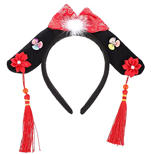 1 x Damen-Stirnband, Vintage-Blumen-Perücke, Haarreif, chinesische Qing-Dynastie, Haarreif, Strass-Quaste, Kopfschmuck, DIY-Haarschmuck, Cosplay für Mädchen von Diyfixlcd