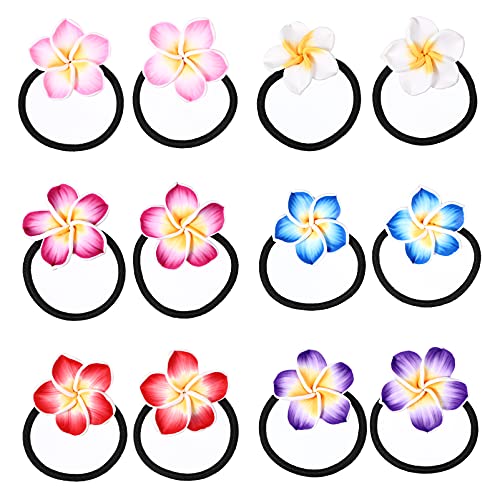 12 Blumen-Haargummis, hawaiianische Plumeria, Pferdeschwanz-Halter, Haarbänder, weiche Keramik, elastische Haarseile für Frauen und Mädchen von Diyfixlcd