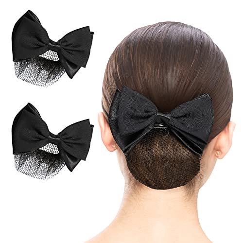 2 Stück Haarspange mit Netz, elastisch, Schmetterlings-Dutt, Schleife, Kopfschmuck für Damen, Tanz, Büro, Schwarz von Diyfixlcd