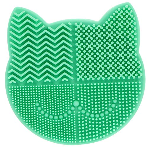 2 in 1 Silikon Make-up Pinsel Reinigung Matte mit Pinsel Trocknen Halter, Silikon Katze Form Pad & Kosmetik Pinsel Organizer Rack, Tragbare Kosmetik Pinsel Waschen Werkzeug Grün von Diyfixlcd