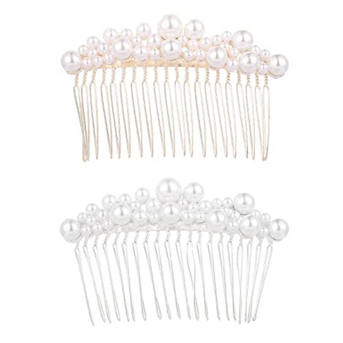 2Pcs Frauen Perle Haar Kämme Haar Pin Hochzeit Haar Zubehör Tiara Braut Clips Braut Haar Schmuck von Diyfixlcd