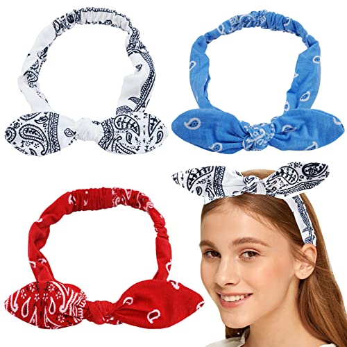 3 Stück Bandana Stirnband Knoten Retro Druck Stirnbänder Paisley Print Stirnband Boho Schleife Headwrap für Mädchen und Frauen von Diyfixlcd