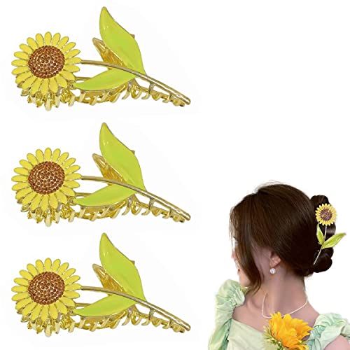 3 Stück Blumen-Haarklammern, groß, rutschfest, starke Metall-Sonnenblumen-Haarspangen, niedliche Haarspangen für Frauen und Mädchen, starker Halt, Metall-Clips, modisches Design, Haar-Accessoires von Diyfixlcd