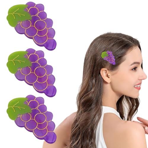 3 Stück Frucht-Haarspangen, Trauben-Haarspangen, Haarspangen zum Zurückhalten des Haares, Make-up, Entenzähne, Haar-Accessoire für Frauen und Mädchen von Diyfixlcd