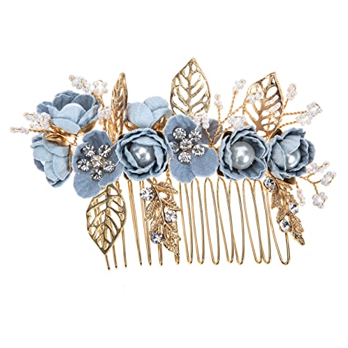 Blumen-Haarkamm, Hochzeit, Brautschmuck, Seitenkamm, Strass, Kristall, Perlen, Haareinsatz, Kamm, Haarspangen, Kopfschmuck für Frauen, Mädchen, Abschlussball, Dutt (Himmelblau) von Diyfixlcd