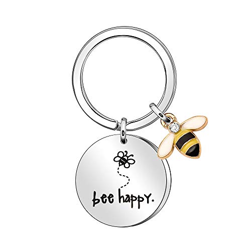 Damen Schlüsselanhänger Bee Happy Schlüsselanhänger Schlüsselanhänger Geschenk für Mutter, Tante, Tochter, Nichte, Freunde, silber, S von Diyfixlcd