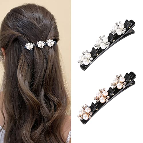 Geflochtene Haarspangen mit glitzernden Kristallsteinen, schwarze Haarnadel-Set, geflochtene Haarspangen für Frauen, 2-teilige Haarspangen, geflochtene Haarspange, Haar-Accessoires von Diyfixlcd