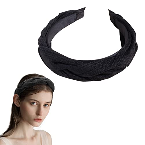 Geflochtenes Damen-Stirnband, breites geflochtenes Haarband für Frauen, modische Stirnbänder für Mädchen, 1-teiliges Set, schwarze Farbe, Haar-Accessoires von Diyfixlcd