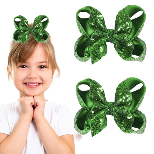 Glitzernde Haarschleifen für Mädchen, 12,7 cm, große Glitzer-Pailletten-Haarschleifen, Clips, Haarspangen, Kopfbedeckung, Haarnadel, 2 Stück von Diyfixlcd