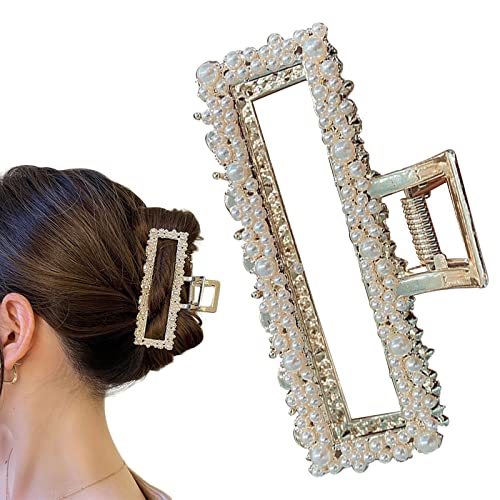 Haarklammer mit Perlen für Damen, groß, rechteckig, Kunstperlen, Haar-Accessoires, langanhaltender Halt, Haarstyling-Werkzeug, 1-teiliges Set, elegantes Design, ideal für alle Anlässe von Diyfixlcd