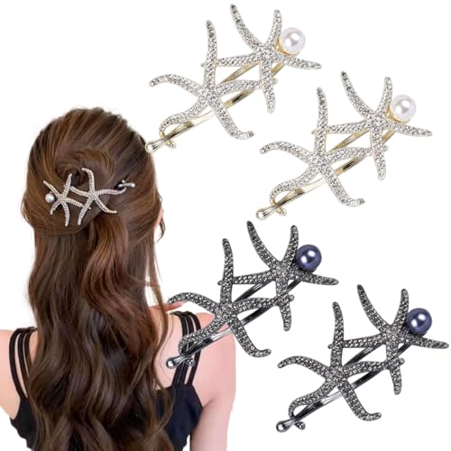 Haarklammern, Seestern, französischer Stil, Metall, Seestern, Haarspange, Strand-Haarnadel, Haarschmuck für Frauen, Mädchen, Party, Hochzeit, 4 Stück von Diyfixlcd