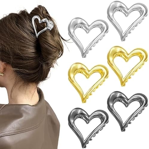 Haarklammern in Herzform, Metall, hoher Pferdeschwanz-Halter, Haarklammern, rutschfest, Vintage-Haarklammern, Hochsteckfrisur, Haarschmuck für Frauen und Mädchen, 6 Stück von Diyfixlcd