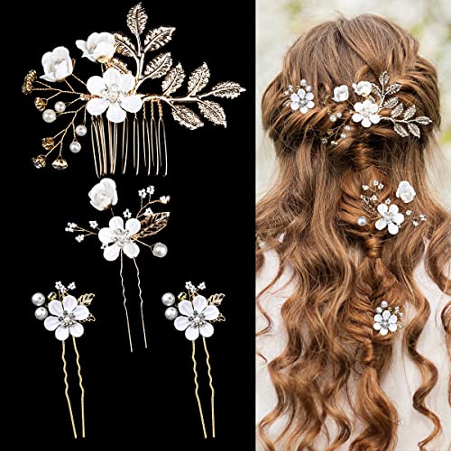 Haarnadeln für Hochzeit, Blume, Perlen, Strass, Brautschmuck, Vintage-Stil, Haarschmuck, 4 Stück von Diyfixlcd