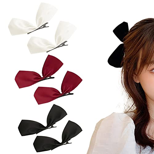 Haarschleifen für Damen, Samt-Haarschleifen-Klammern, Set mit 3 Paar Schleifen-Haarspangen, rot, weiß, schwarz, niedliches Haar-Accessoire für Frauen und Mädchen, Schleife an den Seiten von Diyfixlcd