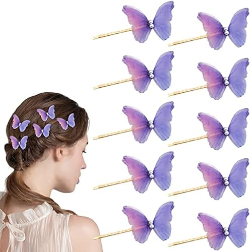 Haarspangen, Schmetterlings-Haarspangen, Perlenstoff, modische Haarnadeln, rutschfest, Kawaii-Haarschmuck für Mädchen und Frauen, 10 Stück von Diyfixlcd