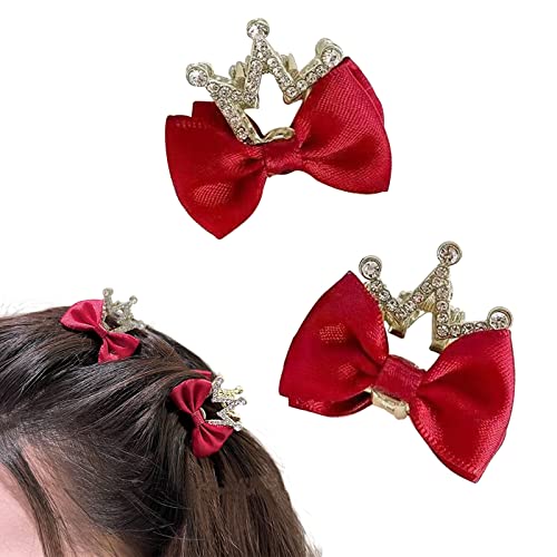 Mini-Haarklammern, kleine Haarklammern, 2-teiliges Set, rotes Schmetterlings- und Kronen-Design, Strass-Mini-Kronenkrallenclips für dünnes, dickes Haar, Damen und Mädchen von Diyfixlcd